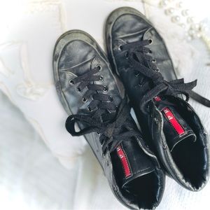 SOLD✨PRADA | 8 / 9 / 42 | Milano Noir Leather High Top Trainers Sneakers 4T2488